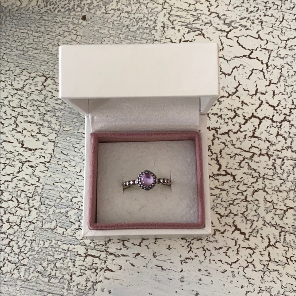 Pandora purple amethyst birthstone ring, size 50